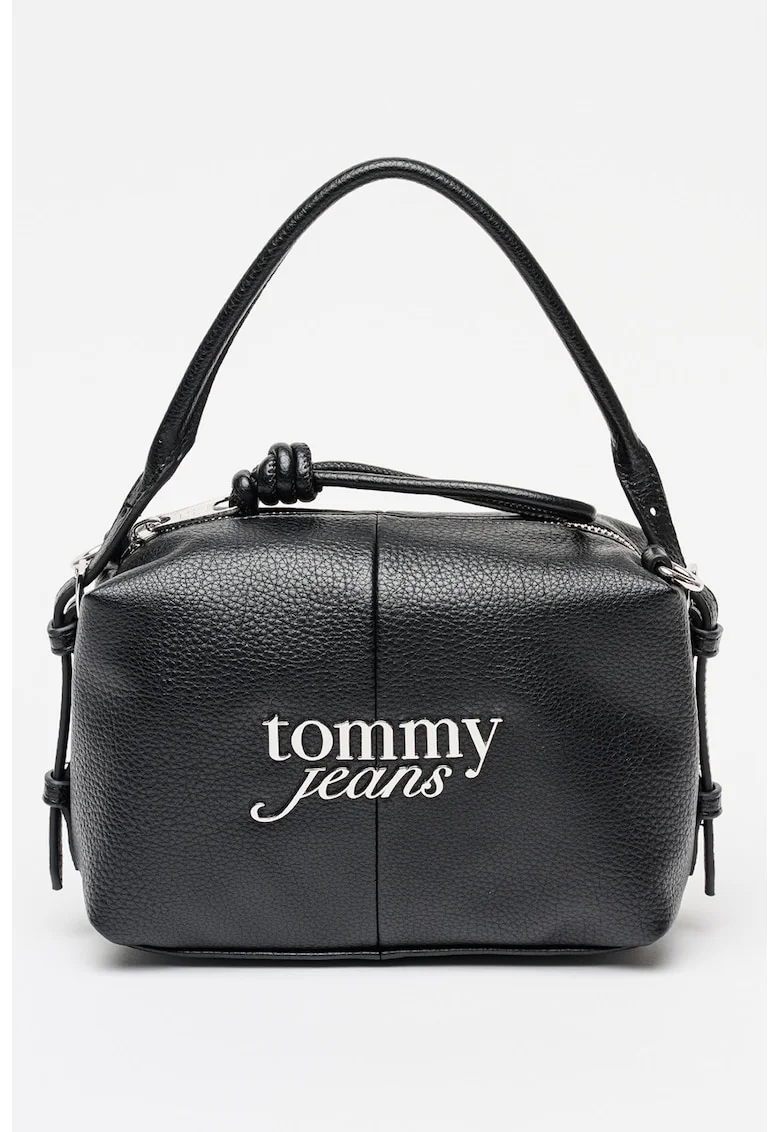Geanta crossbody cu logo metalic, Negru