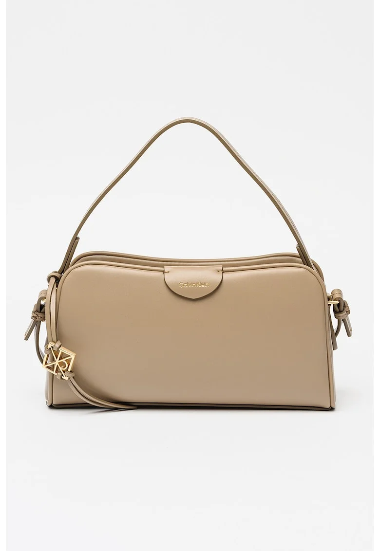 Geanta crossbody de piele ecologica cu bareta ajustabila, Maro taupe