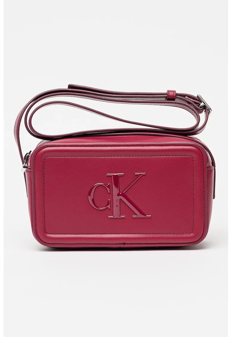 Geanta crossbody de piele ecologica cu logo in relief, Violet tyrian