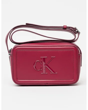 Geanta crossbody de piele ecologica cu logo in relief, Violet tyrian