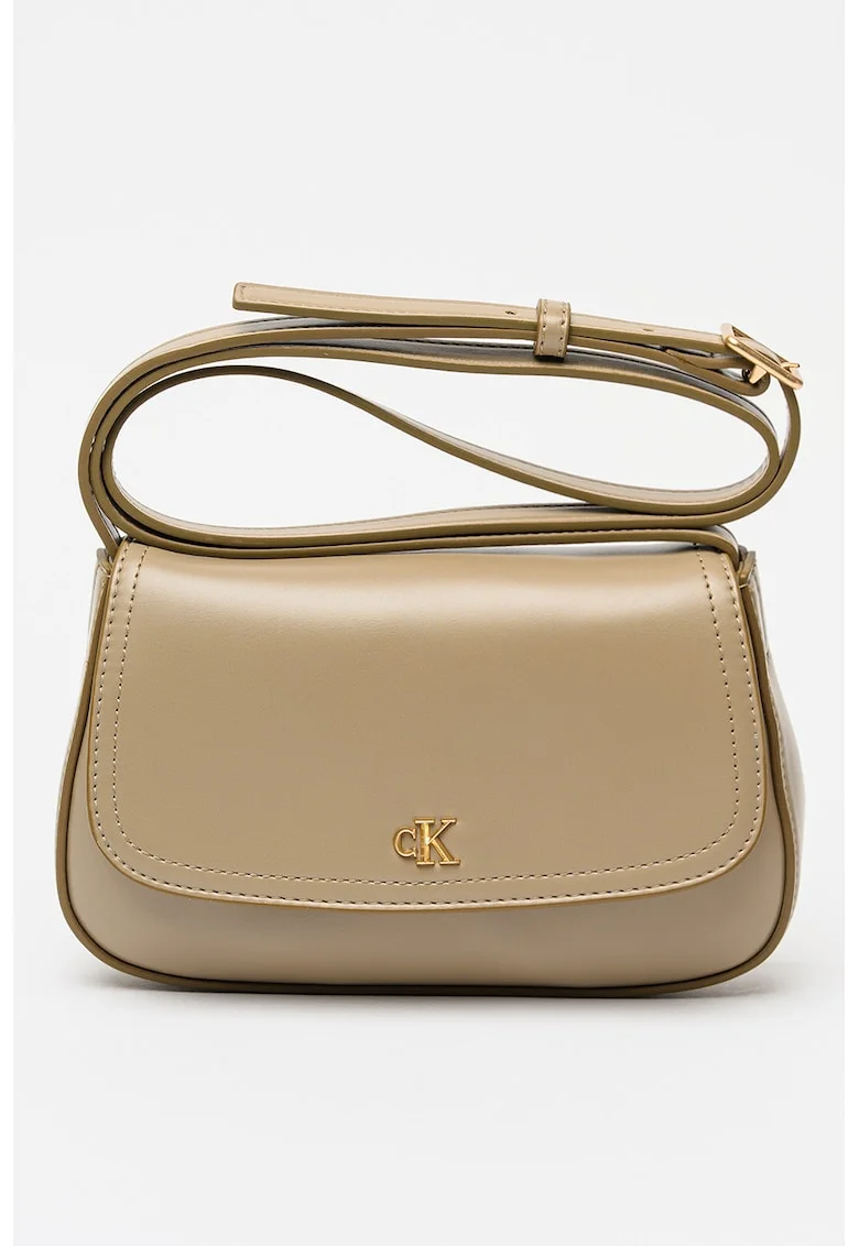 Geanta crossbody de piele ecologica cu bareta ajustabila, Maro taupe