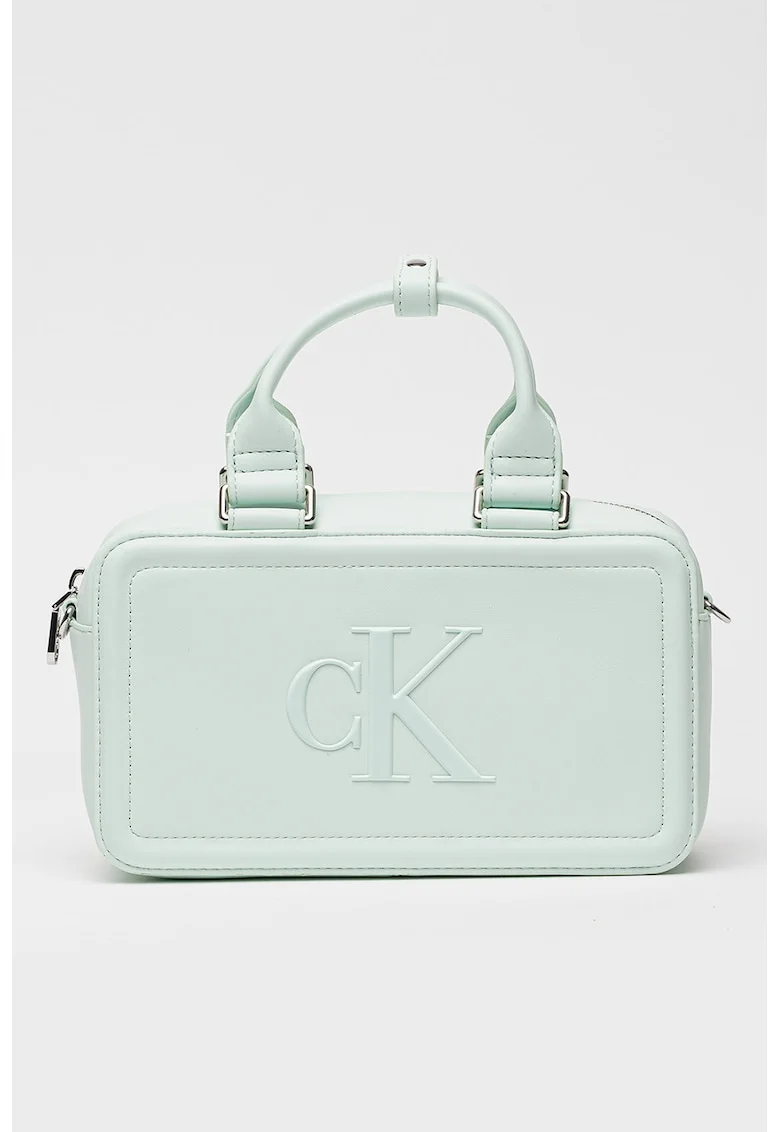Geanta crossbody cu monograma in relief Bauletto, Verde aquamarin
