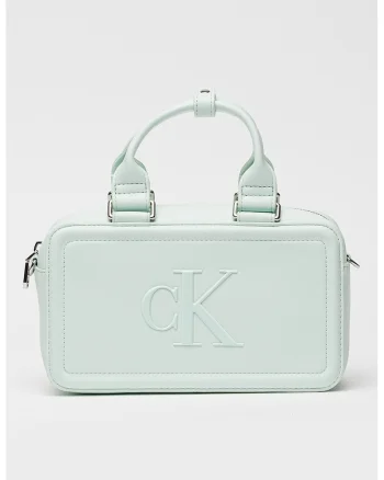 Geanta crossbody cu monograma in relief Bauletto, Verde aquamarin