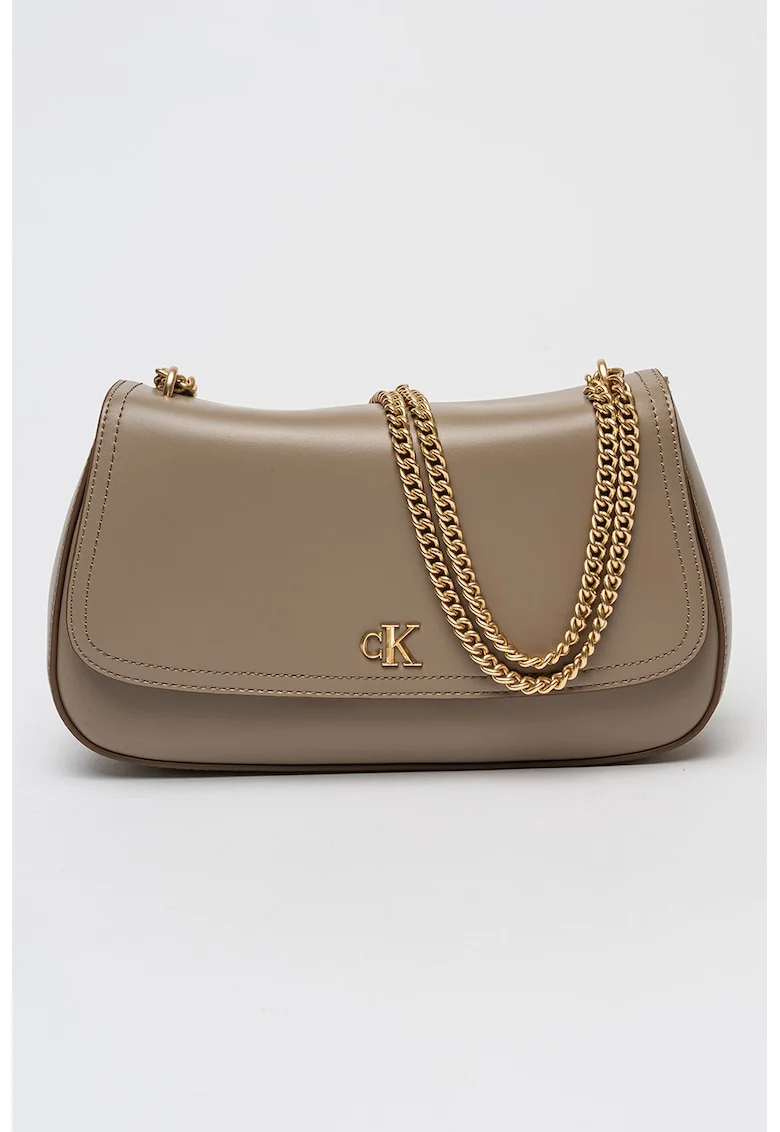 Geanta crossbody de piele ecologica cu bareta de lant, Maro taupe