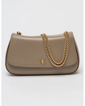 Geanta crossbody de piele ecologica cu bareta de lant, Maro taupe