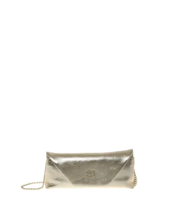 Geanta crossbody de piele metalizată, Auriu pal, 12x25x6