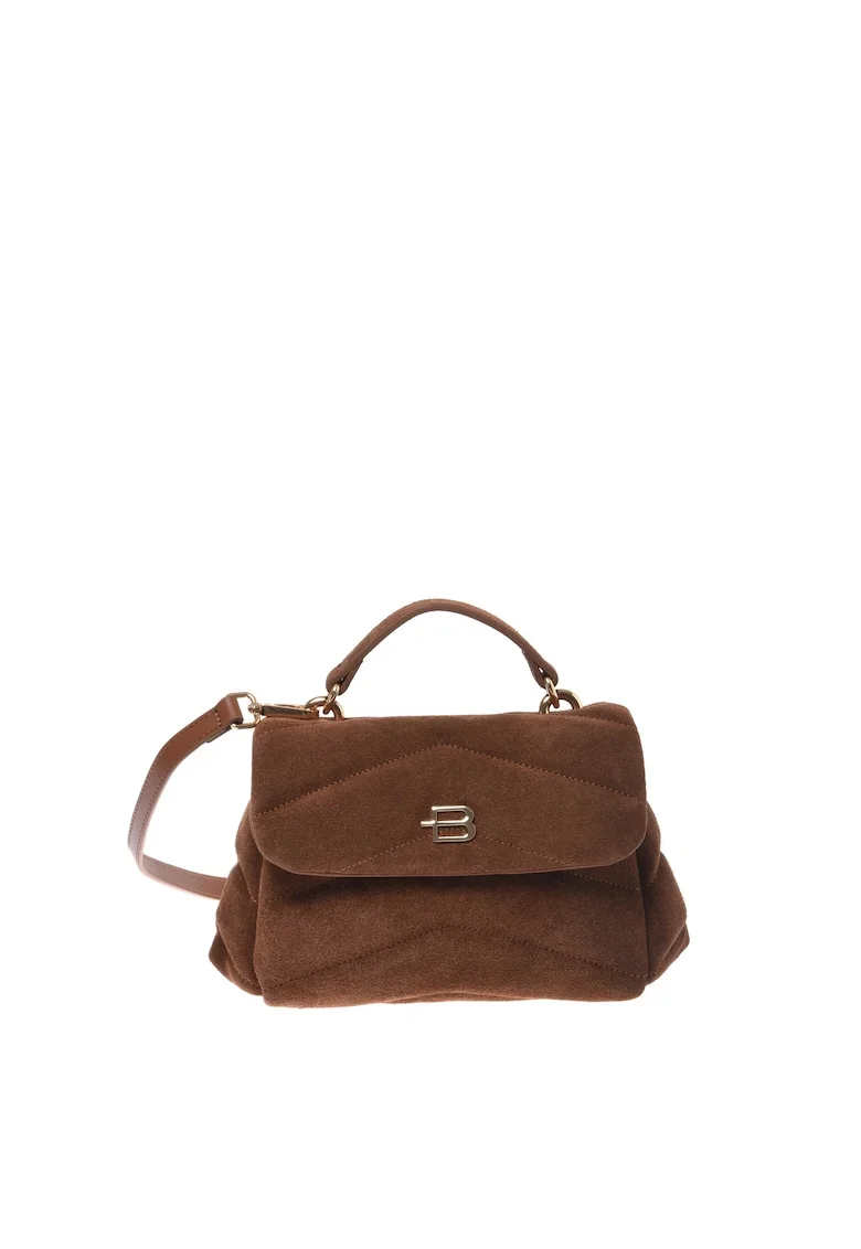 Geanta crossbody de piele intoarsa cu bareta detasabila, Maro