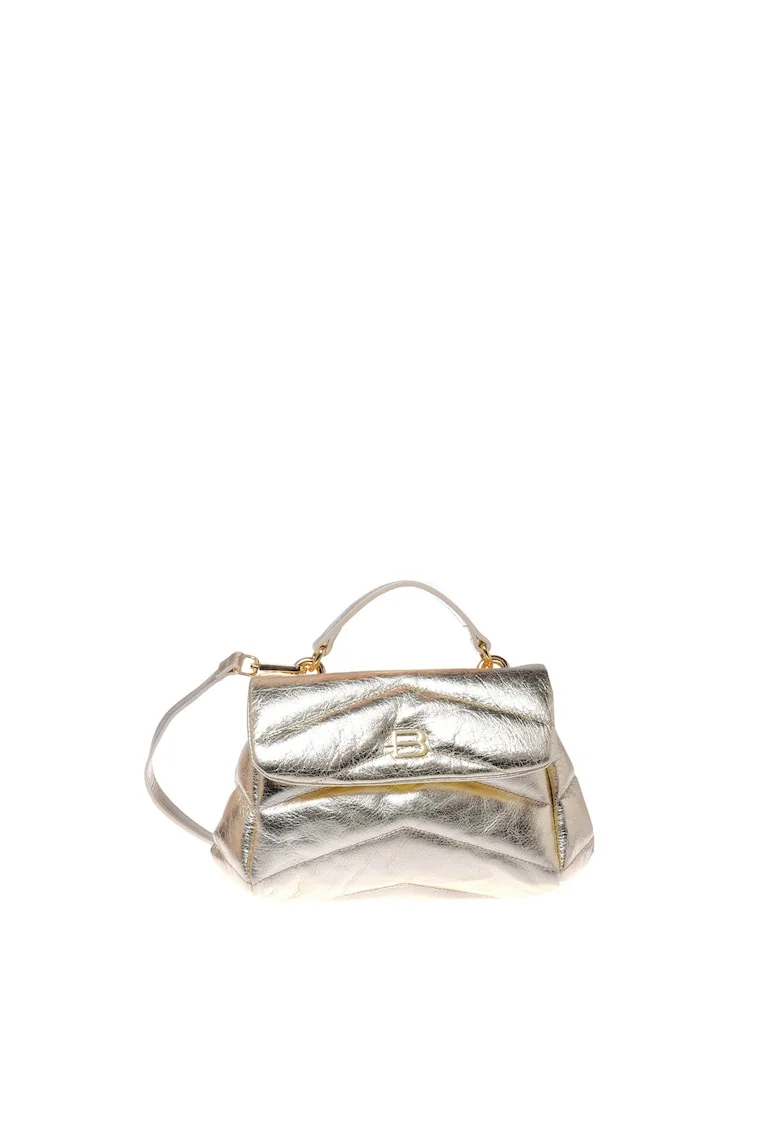 Geanta crossbody de piele si piele ecologica, Auriu pal