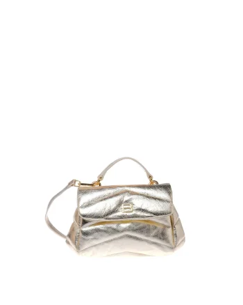 Geanta crossbody de piele si piele ecologica, Auriu pal