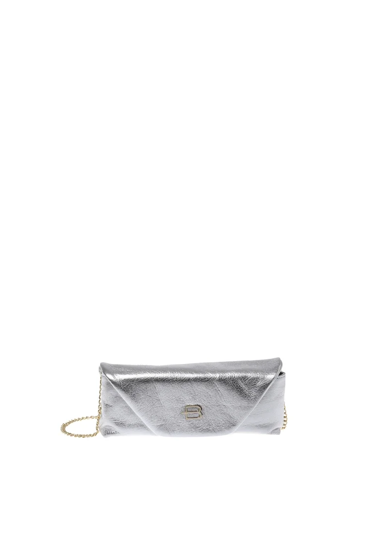Geanta crossbody de piele metalizată, Argintiu, 12x25x6