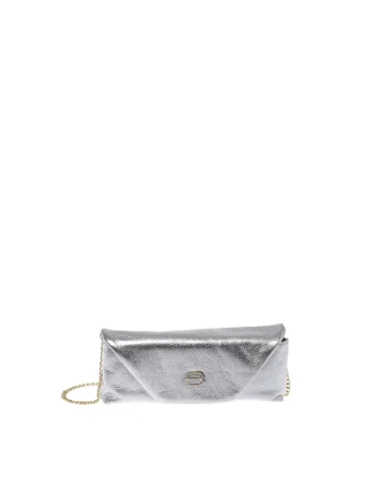 Geanta crossbody de piele metalizată, Argintiu, 12x25x6