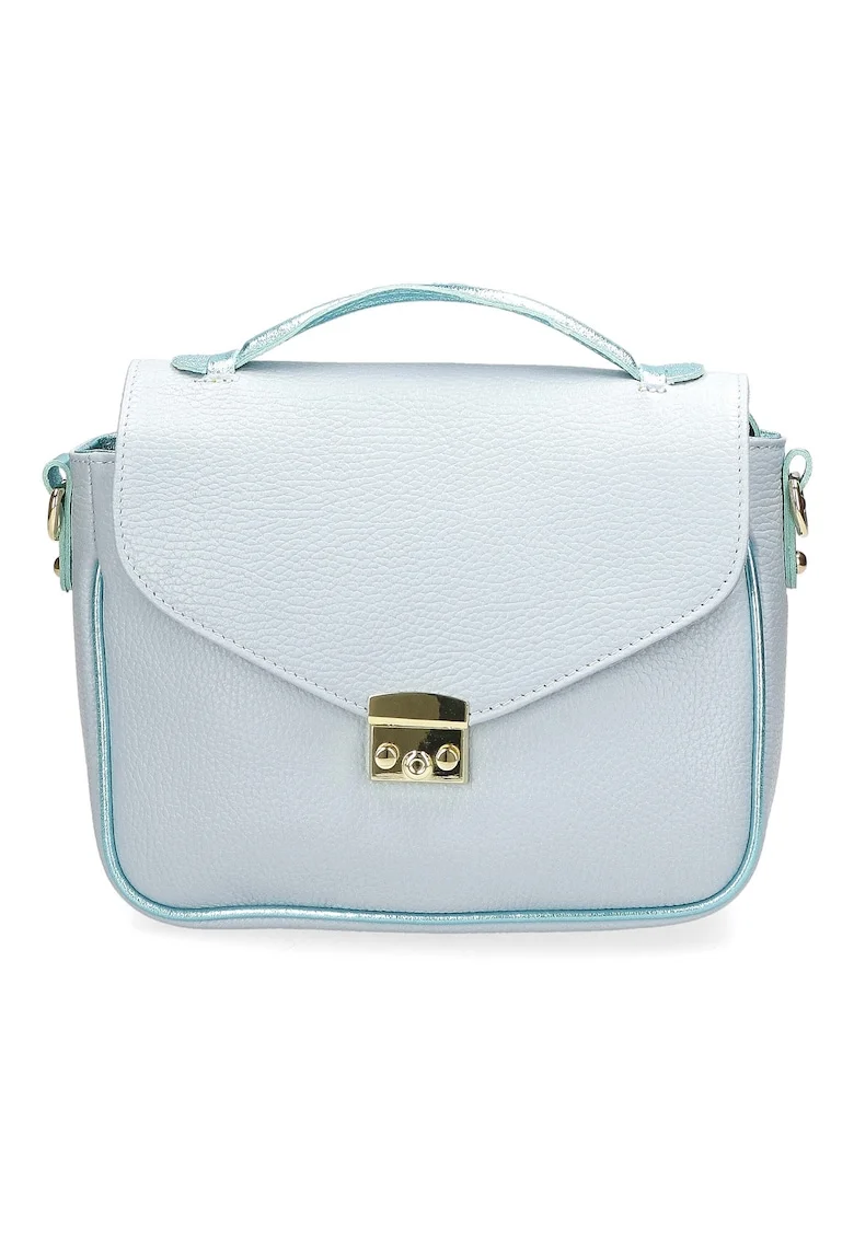 Geantra crossbody de piele cu clapa 37817, Albastru deschis