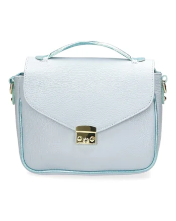 Geantra crossbody de piele cu clapa 37817, Albastru deschis