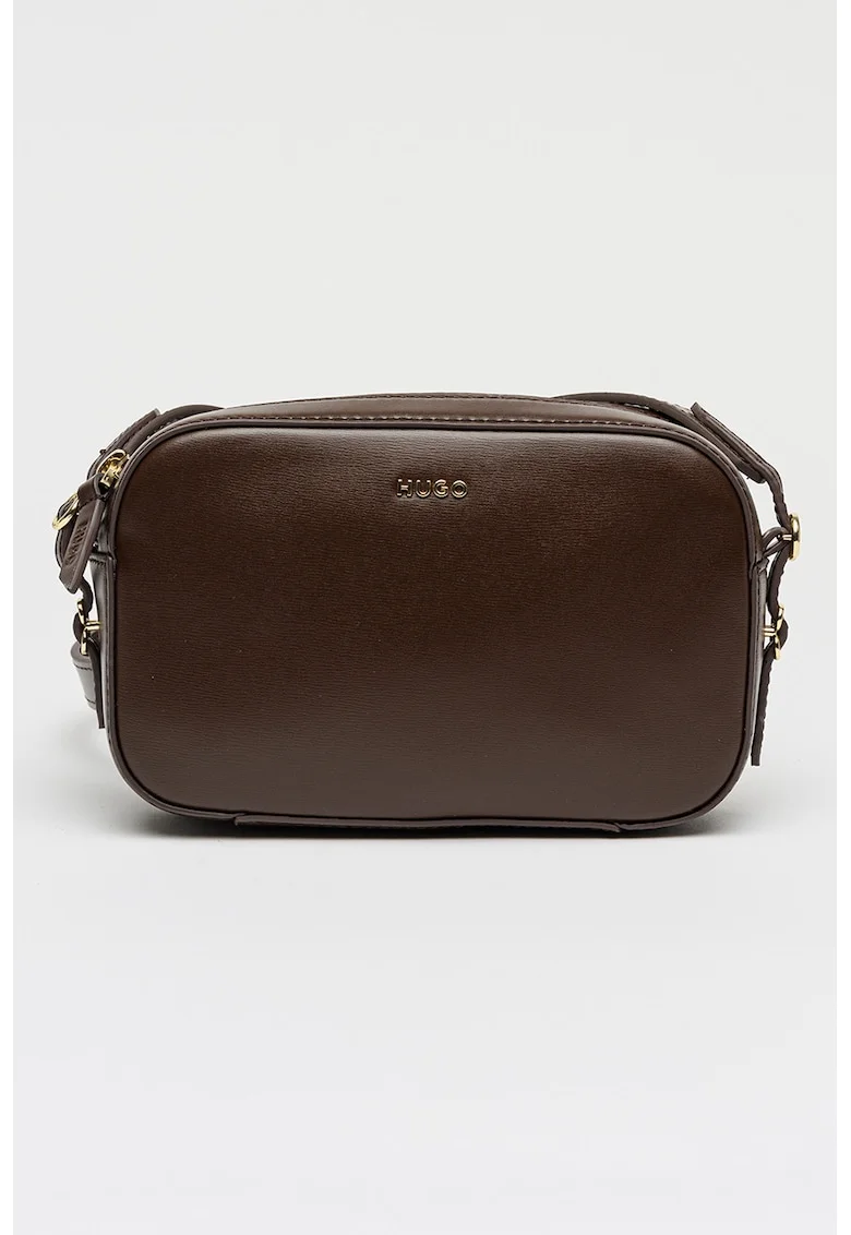 Geanta crossbody din piele ecologica cu aplicatie logo metalica Syndra, Maro inchis