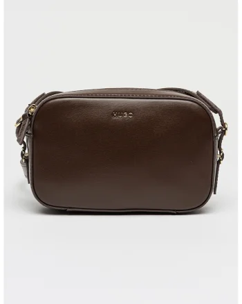 Geanta crossbody din piele ecologica cu aplicatie logo metalica Syndra, Maro inchis