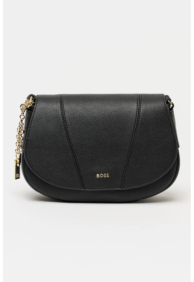 Geanta crossbody din piele ecologica cu clapa si detaliu cu lant Salley, Negru