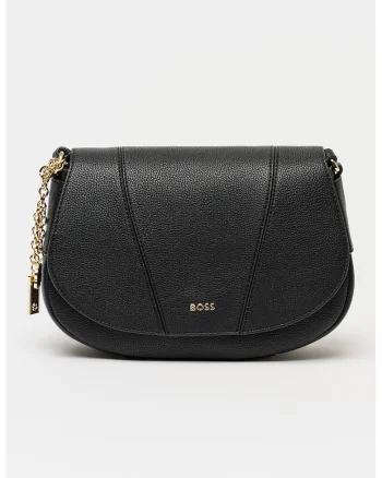 Geanta crossbody din piele ecologica cu clapa si detaliu cu lant Salley, Negru