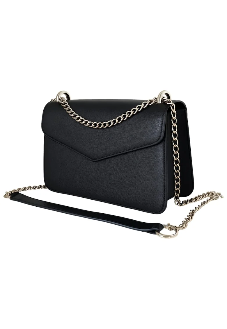 Geanta crossbody din piele naturala texturata Moons, Negru/Argintiu