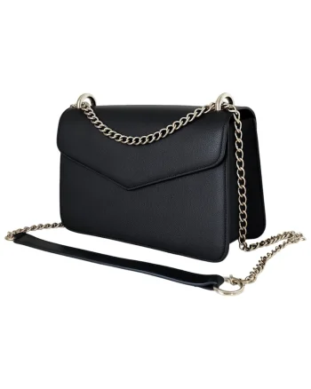 Geanta crossbody din piele naturala texturata Moons, Negru/Argintiu