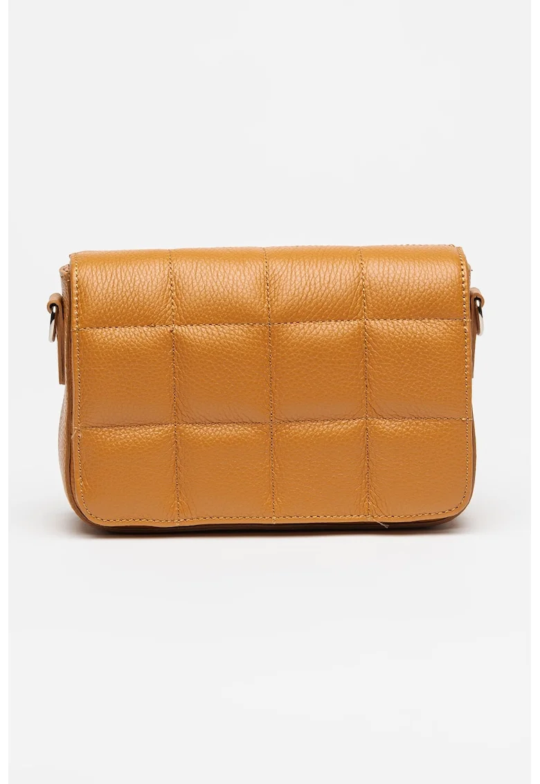 Geanta crossbody de piele granulata, Caramel