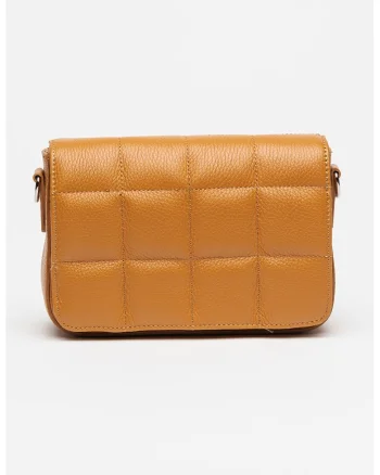 Geanta crossbody de piele granulata, Caramel