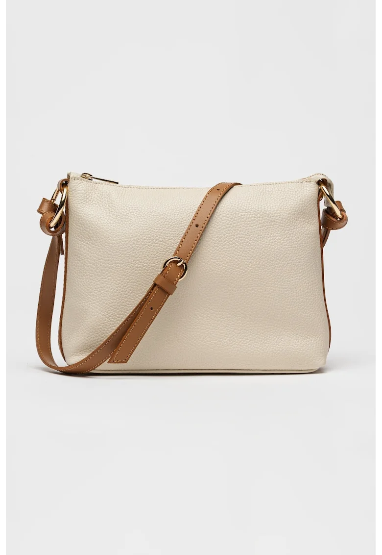 Geanta crossbody dreptunghiulara din piele, Caramel/Bej deschis