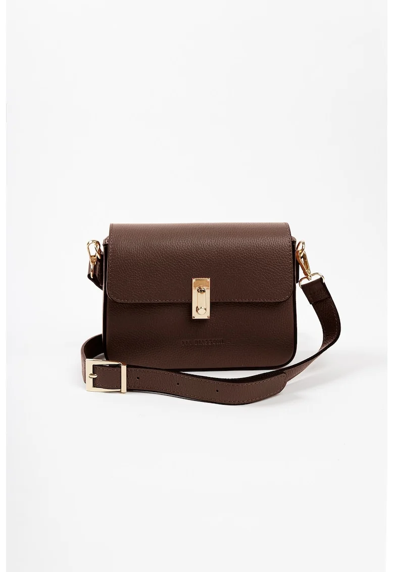 Geanta crossbody din piele cu detaliu cu logo in relief, Maro