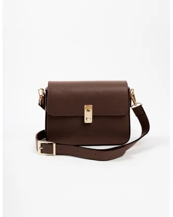 Geanta crossbody din piele cu detaliu cu logo in relief, Maro