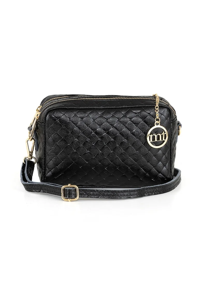 Geanta crossbody din piele cu bareta detasabila, Negru