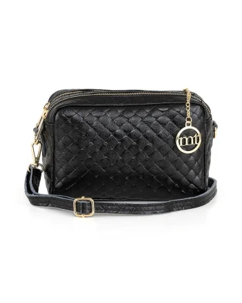 Geanta crossbody din piele cu bareta detasabila, Negru