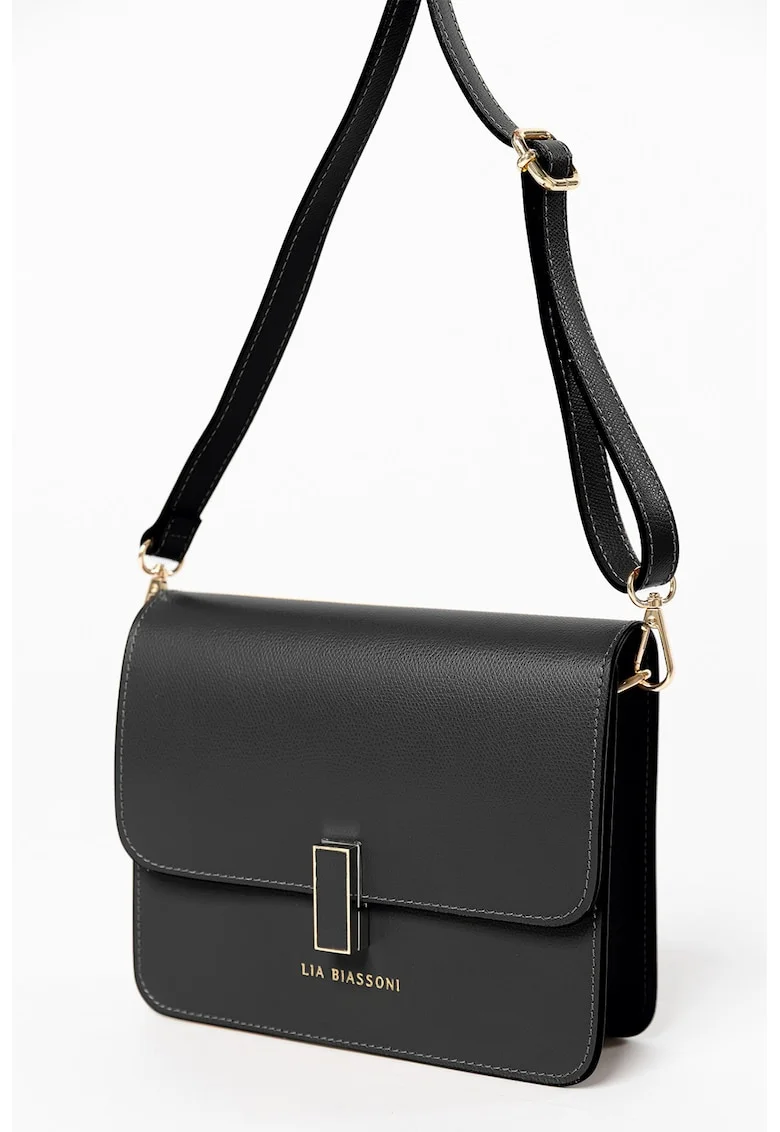 Geanta crossbody din piele cu clapa, Negru
