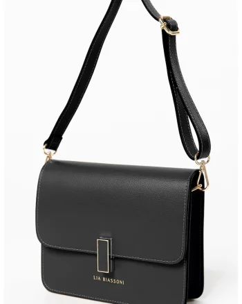 Geanta crossbody din piele cu clapa, Negru