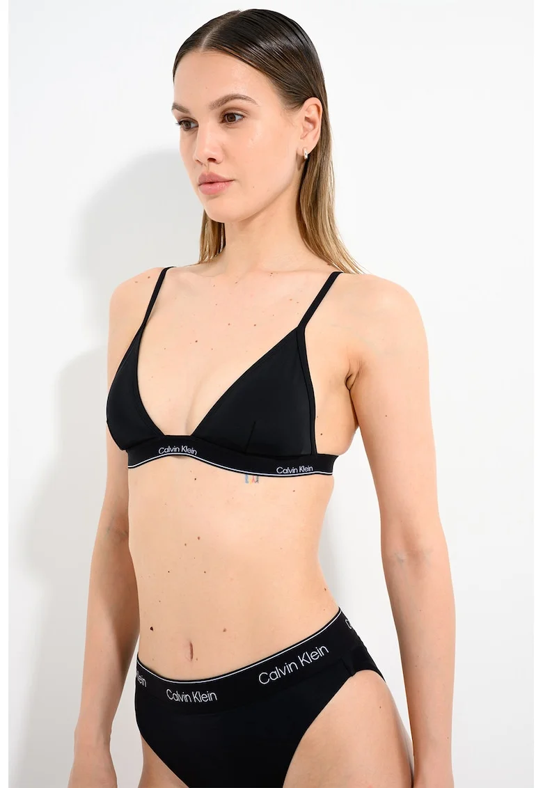 Sutien bralette de baie cu banda logo, Negru