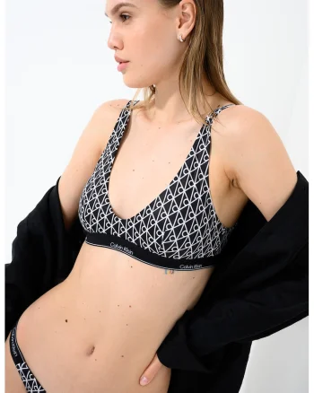 Bustiera de baie cu model monograma, Alb/Negru