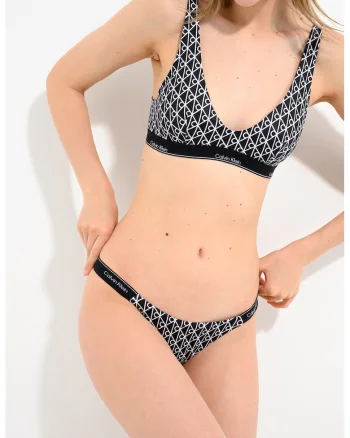 Slip brazilian cu model monograma, Alb/Negru