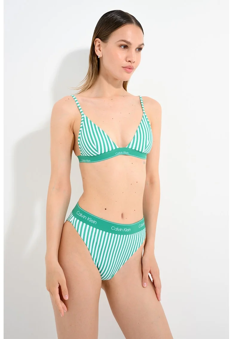 Sutien bralette de baie cu banda logo, Alb/Verde