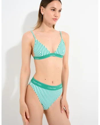 Sutien bralette de baie cu banda logo, Alb/Verde