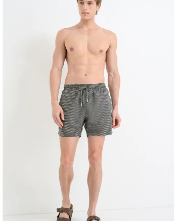 Pantaloni scurti de baie cu model si chiloti integrati din plasa Vibe, Verde masliniu