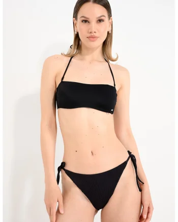 Slip brazilian cu snururi laterale, Negru