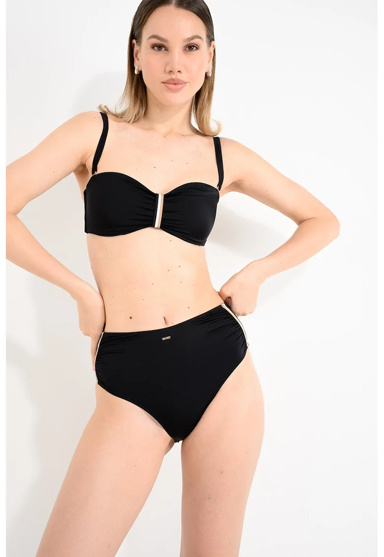 Slip cu talie inalta si benzi contrastante, Negru