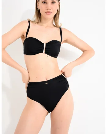 Slip cu talie inalta si benzi contrastante, Negru