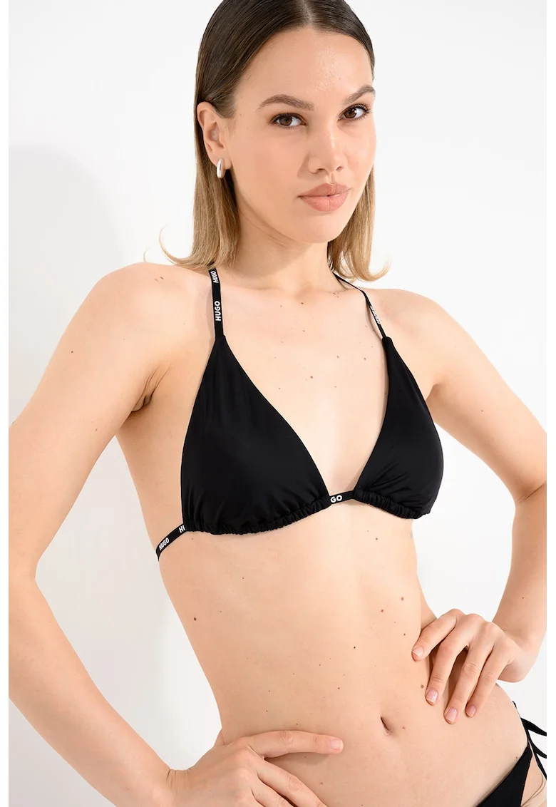 Sutien de baie cu cupe triunghiulare si bretele cu logo Pure, Negru