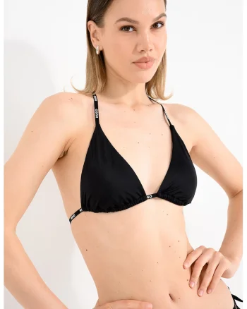 Sutien de baie cu cupe triunghiulare si bretele cu logo Pure, Negru