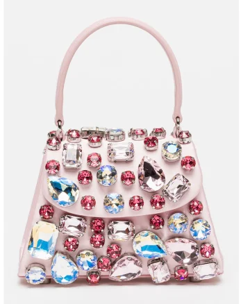 Geanta crossbody cu clapa, decorata cu cristale, Roz