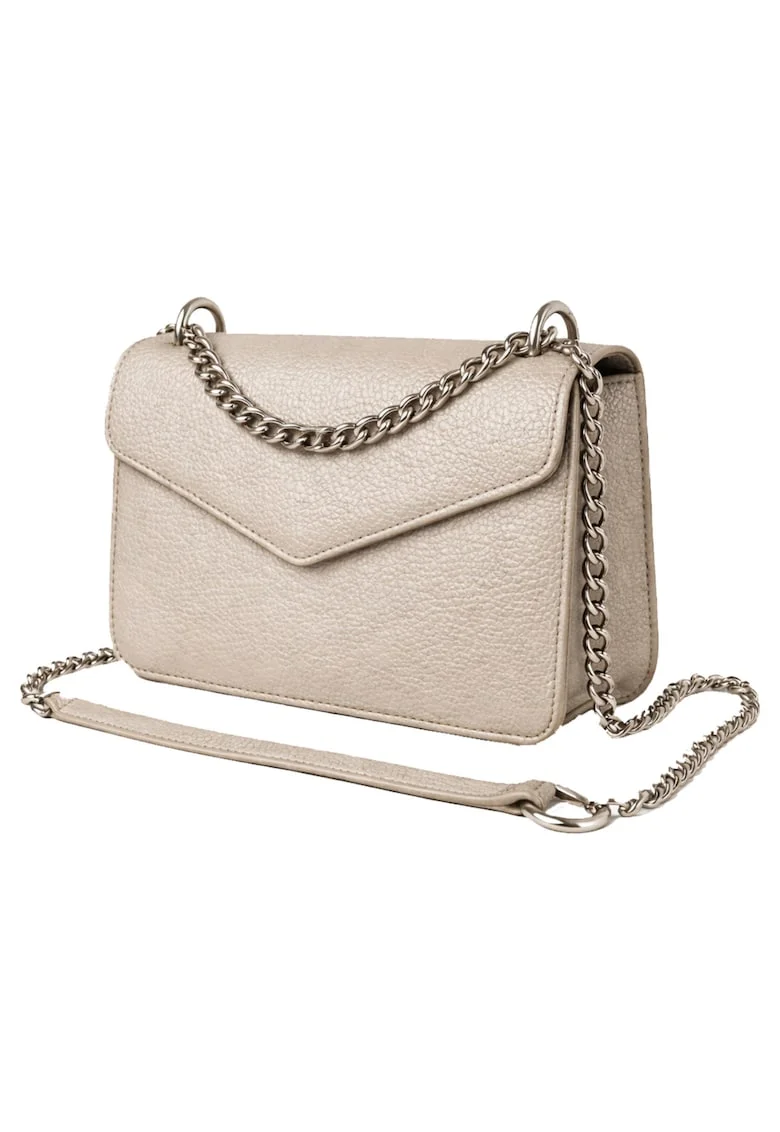 Geanta crossbody din piele naturala texturata Moons, Argintiu
