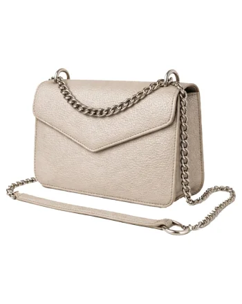 Geanta crossbody din piele naturala texturata Moons, Argintiu