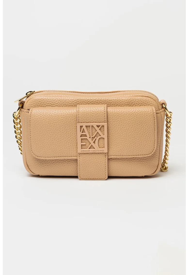 Geanta crossbody cu bareta din lant, Maro camel