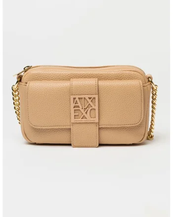 Geanta crossbody cu bareta din lant, Maro camel