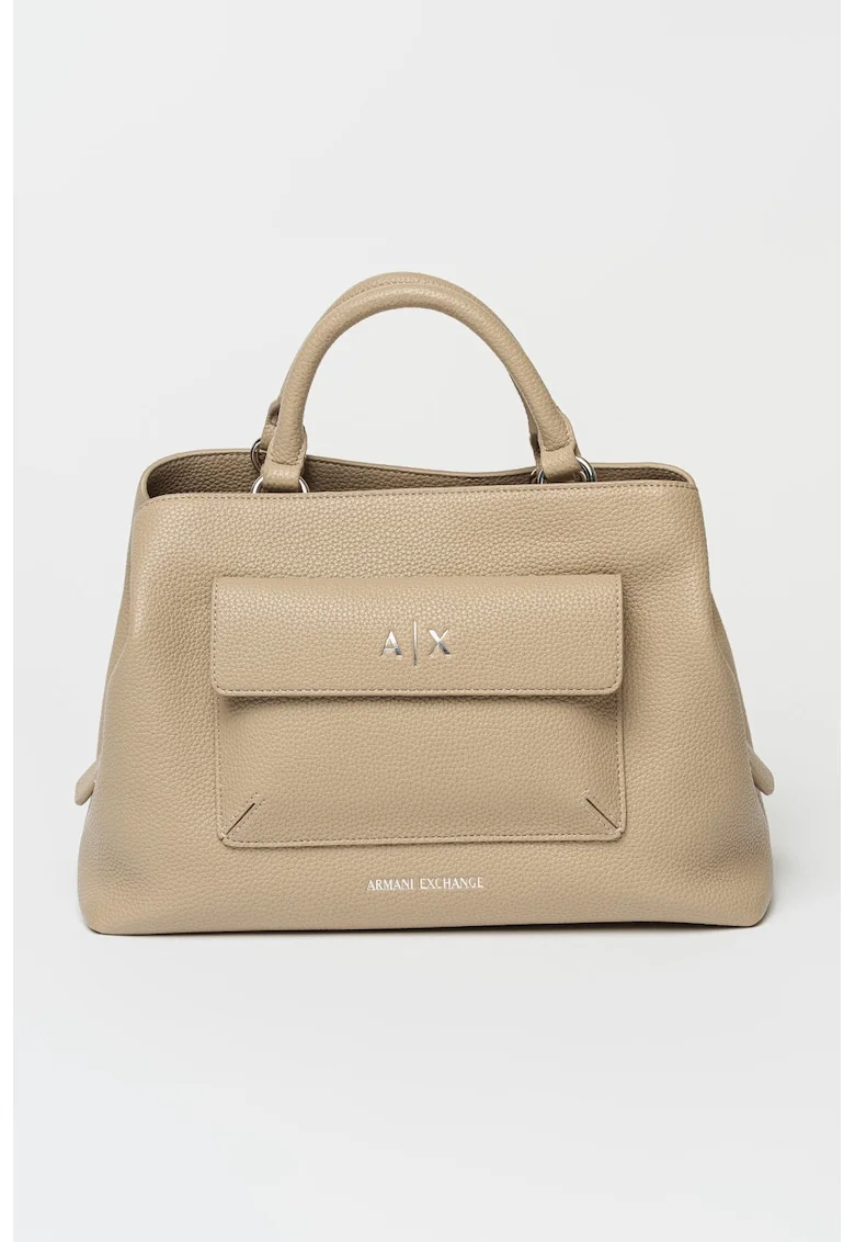 Geanta crossbody de piele ecologica cu buzunar, Bej inchis