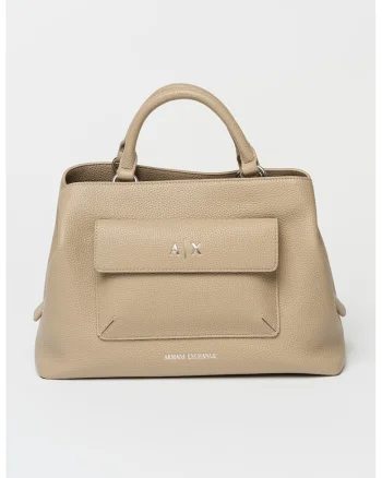 Geanta crossbody de piele ecologica cu buzunar, Bej inchis
